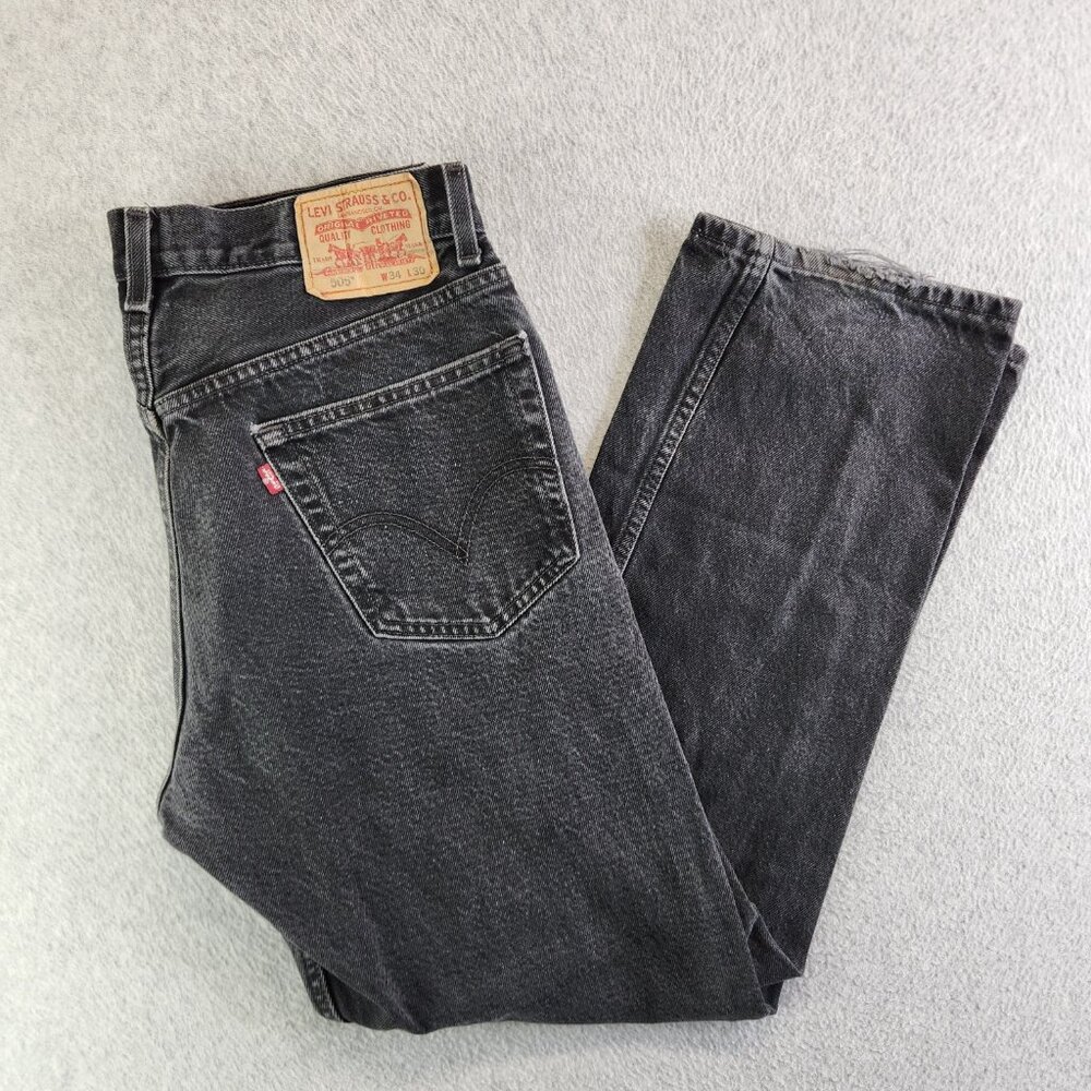 Levis Jeans Mens 34x30 Black 505 Regular Fit Y2K Straight Leg 100% Cotton Denim